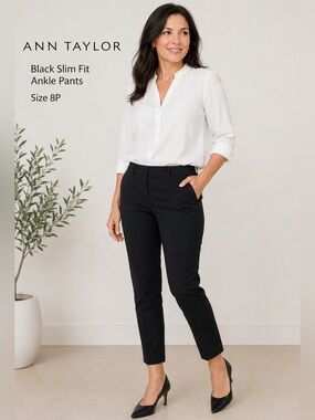 Ann Taylor Black Slim Fit Ankle cotton Pants Women's Size 8P